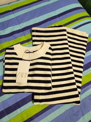 Falda larga y jersey Chenilla Zara L
