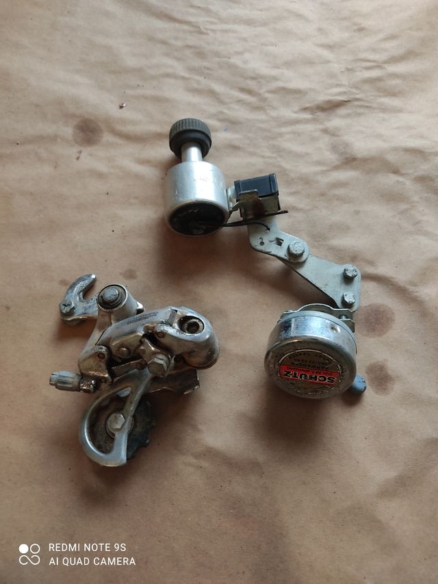 Desviador trasero, dinamo y timbre bicicleta vinta