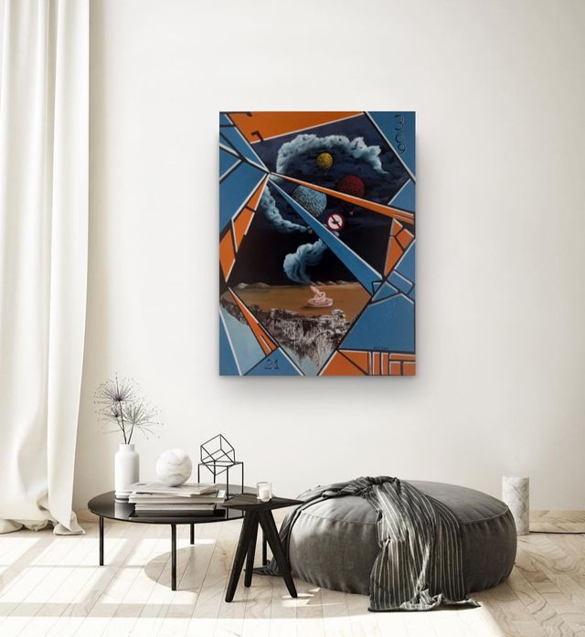 Quadro astratto geometrico pianeti