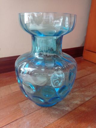 jarron grande de vidrio azul decoración cristal