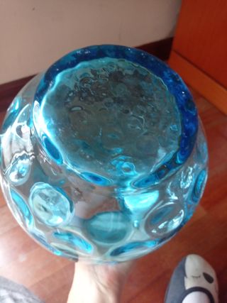 jarron grande de vidrio azul decoración cristal