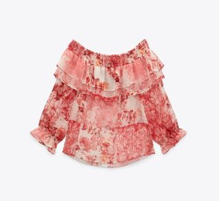 Blusa estampada Zara escote barco