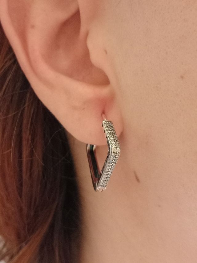 Pendientes aro cuadrado circonitas de plata de ley