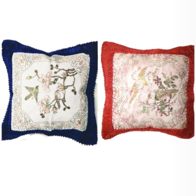 Fundas cojín seda China bordados artesanía 2 uds