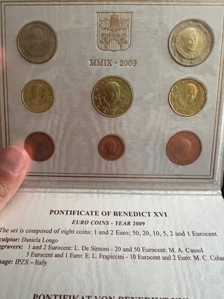 Estuche 8 monedas Vaticano 1€ y 2€ 2009 centimos 