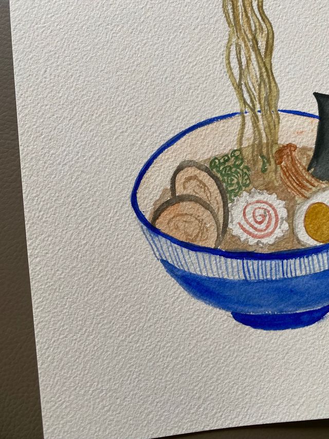 Acuarela original Ramen Bowl + marco