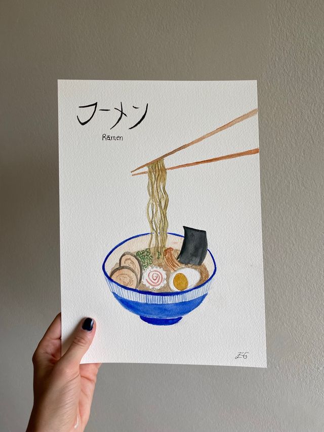 Acuarela original Ramen Bowl + marco