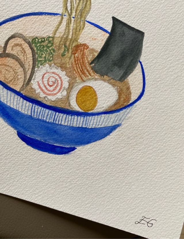 Acuarela original Ramen Bowl + marco