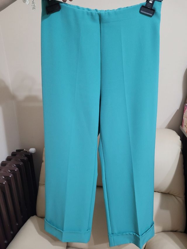 pantalon pinzas turquesa