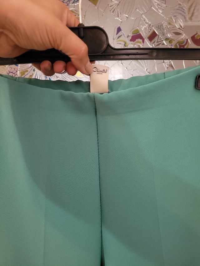 pantalon pinzas turquesa