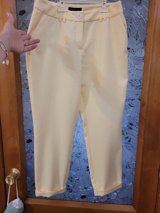 pantalón traje verano amarillo