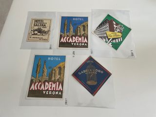 Lote de 72 etiquetas antiguas de hoteles de Italia