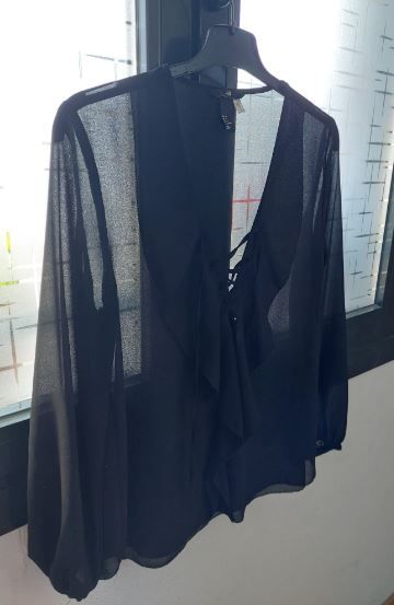Blusa negra mujer manga larga transparente
