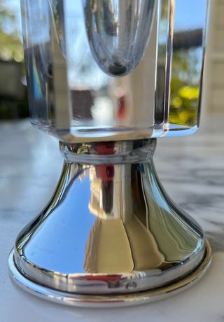 Jarrón cristal con pie de plata