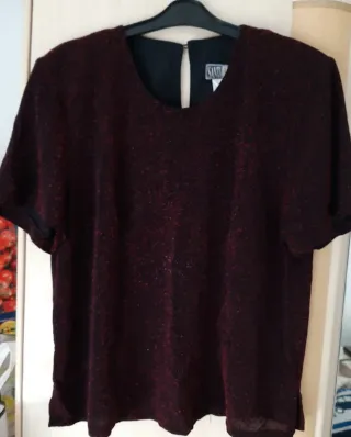 Jersey mujer elástico negro con brillos burdeos