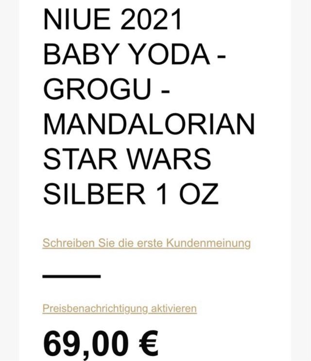 Grogu Yoda onza plata Mandalorian/2021