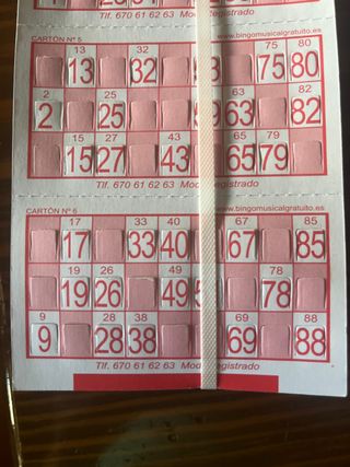 Cartones bingo