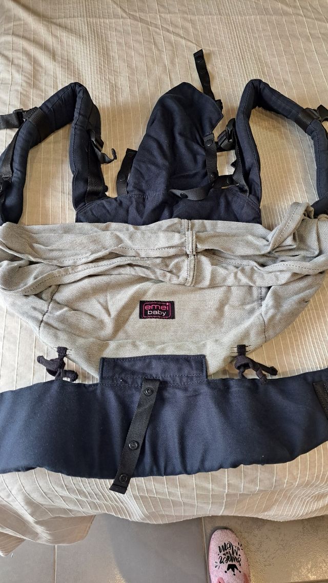 Mochila porteo ergonómica Emeibaby Azul y gris de segunda mano por