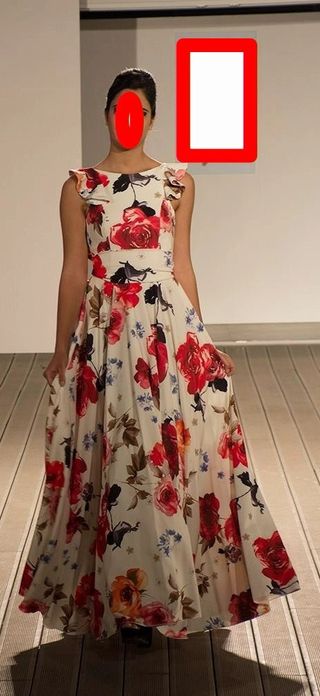 Vestido Largo Blanco/Estampado Floral Fiesta o Cóc