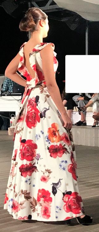 Vestido Largo Blanco/Estampado Floral Fiesta o Cóc