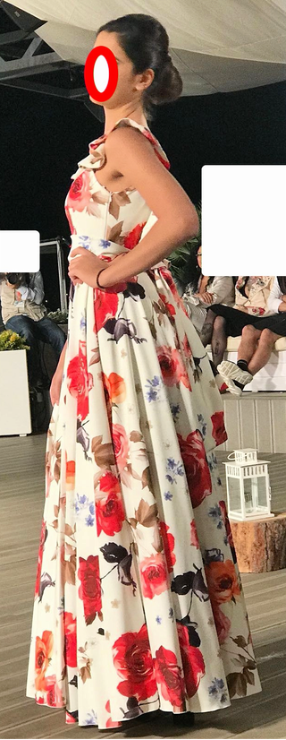 Vestido Largo Blanco/Estampado Floral Fiesta o Cóc