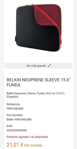 Funda portátil 15,6" neopreno BELKIN