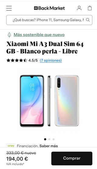 Xiaomi Mi A3 blanco impoluto 64/4