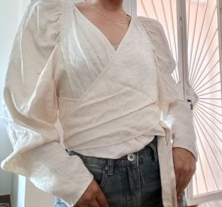 Blusa crema estampada de jacquard