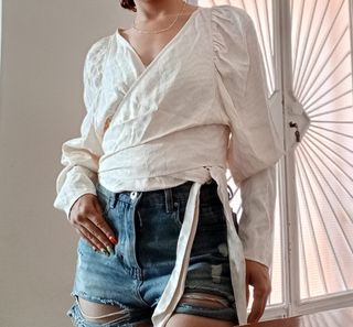 Blusa crema estampada de jacquard