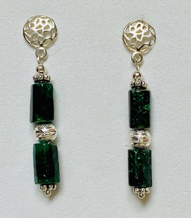 Pendientes de esmeraldas indias y plata de ley 925