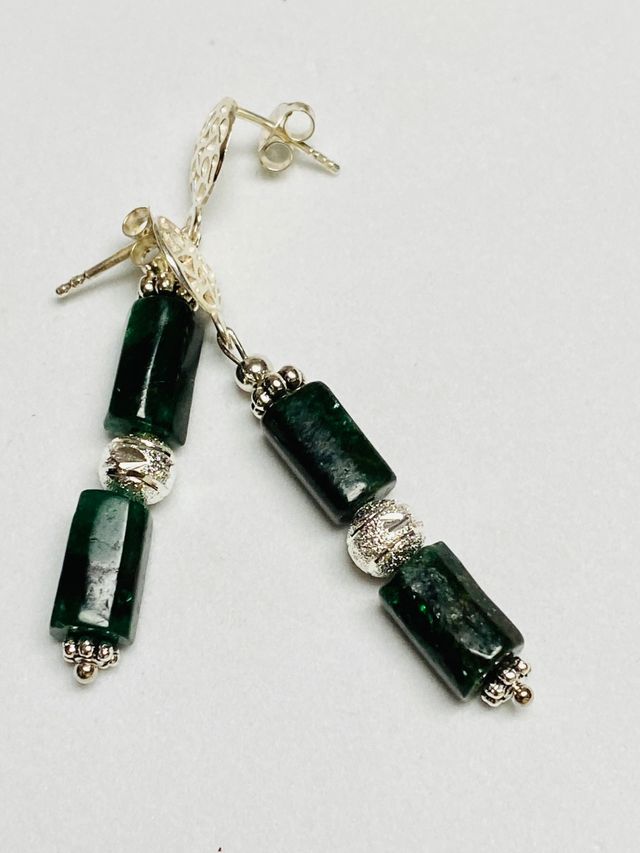 Pendientes de esmeraldas indias y plata de ley 925