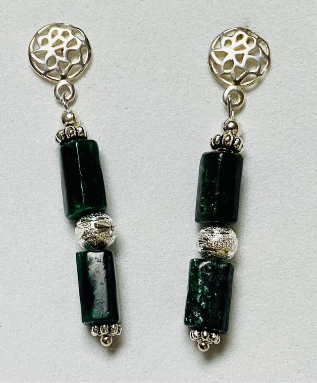 Pendientes de esmeraldas indias y plata de ley 925