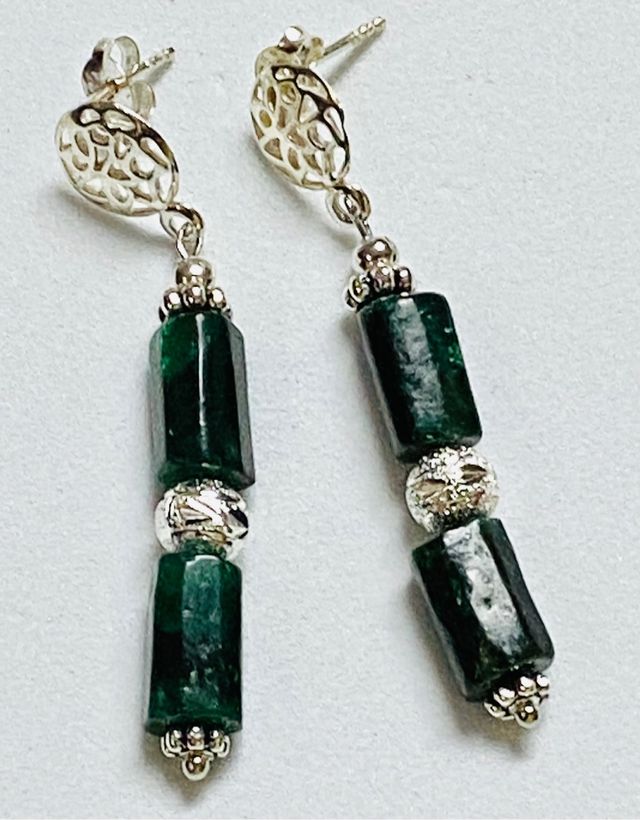 Pendientes de esmeraldas indias y plata de ley 925