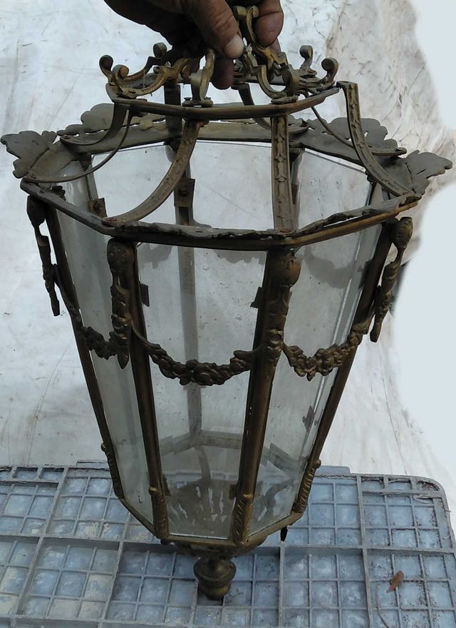 LÁMPARA VINTAGE DE BRONCE Y CRISTAL