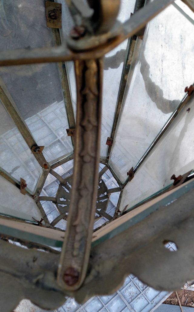 LÁMPARA VINTAGE DE BRONCE Y CRISTAL