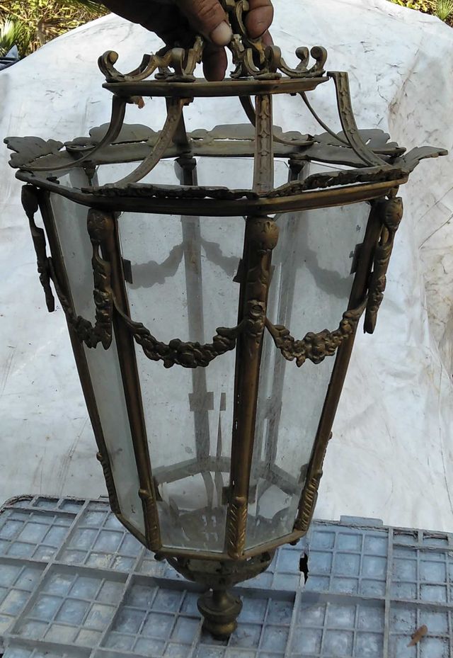 LÁMPARA VINTAGE DE BRONCE Y CRISTAL