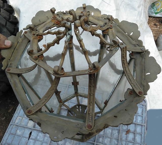 LÁMPARA VINTAGE DE BRONCE Y CRISTAL