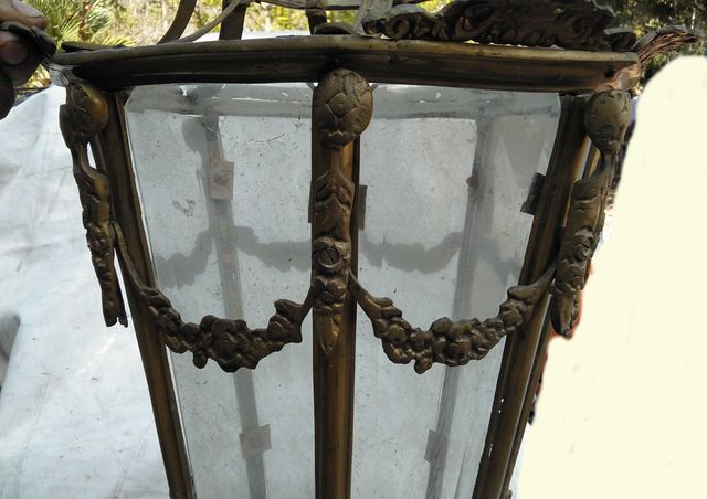 LÁMPARA VINTAGE DE BRONCE Y CRISTAL