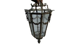 Farol de Techo Antiguo de Bronce y Cristal - XIX