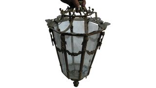 Farol de Techo Antiguo de Bronce y Cristal - XIX