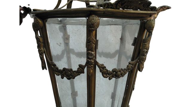 Farol de Techo Antiguo de Bronce y Cristal - XIX