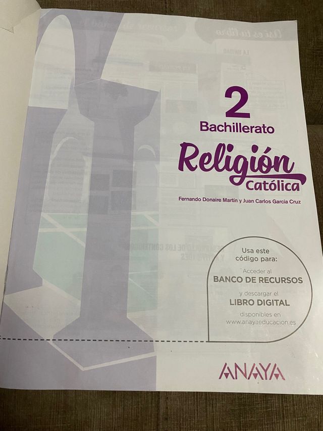 Libro, religión Anaya 2 bachiller