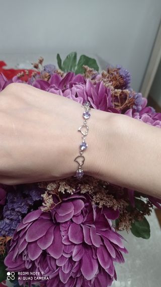 PANDORA pulsera de corazones de plata y amatistas