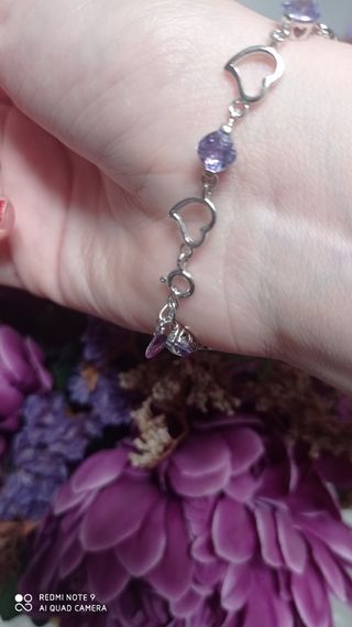 PANDORA pulsera de corazones de plata y amatistas