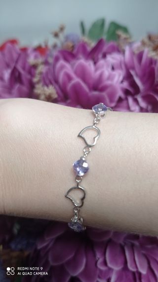 PANDORA pulsera de corazones de plata y amatistas