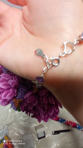 PANDORA pulsera de corazones de plata y amatistas
