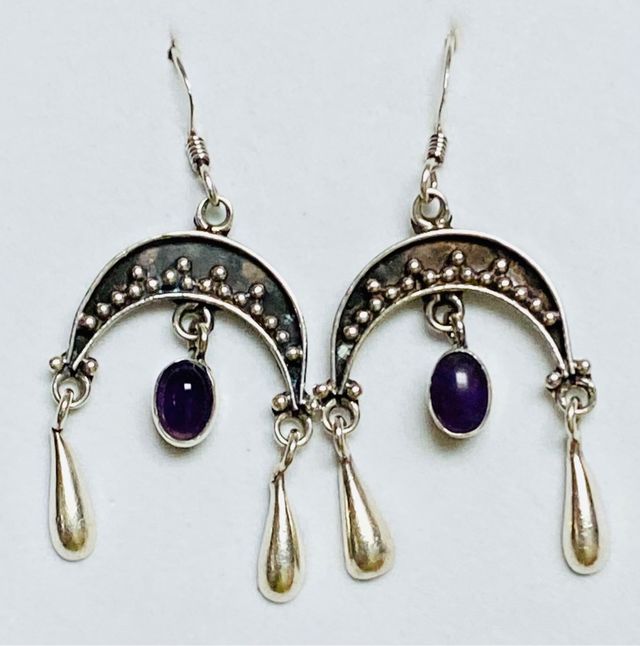 Pendientes lunas con amatistas en plata de ley 925