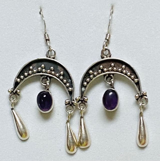 Pendientes lunas con amatistas en plata de ley 925