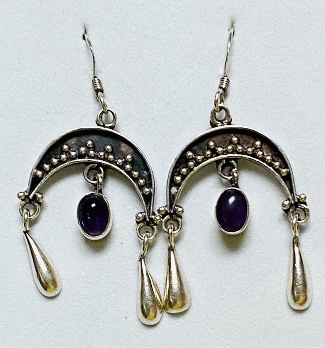 Pendientes lunas con amatistas en plata de ley 925