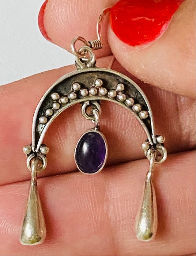 Pendientes lunas con amatistas en plata de ley 925
